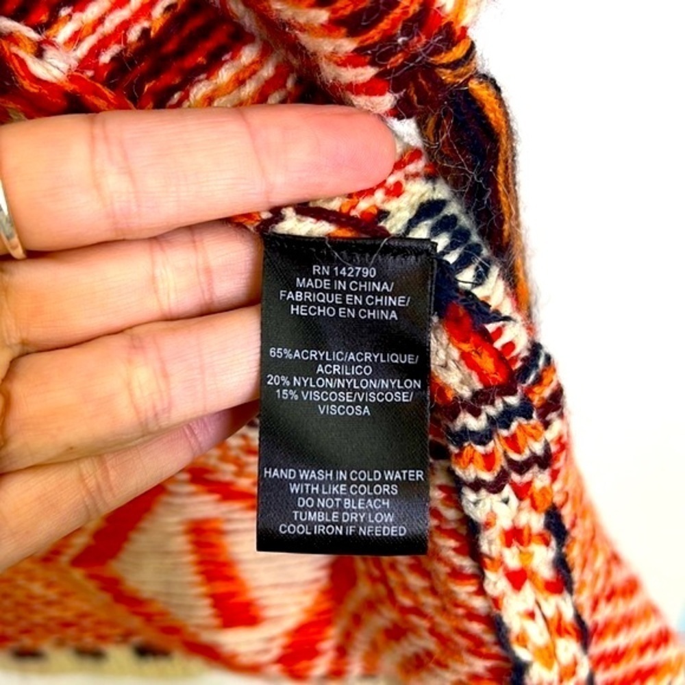 MAX SPORT - Ivory & Orange Long Boho Peruvian Fringe Beautiful Open Cardigan M - Picture 9 of 13